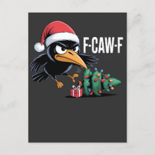 Postal Festiva F-caw-f Raven Crow Xmas Tree Navidades Raven