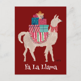 Postal Festiva Fa La Llama Cute Navidades de arte animal personal