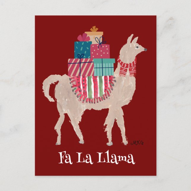 Postal Festiva Fa La Llama Cute Navidades de arte animal personal (Anverso)