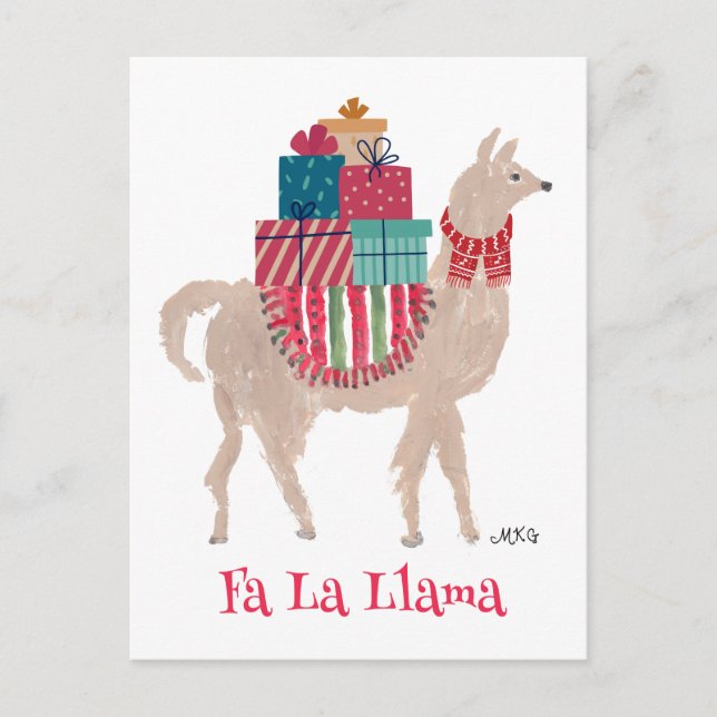 Postal Festiva Fa La Llama Cute Navidades de arte animal personal (Anverso)