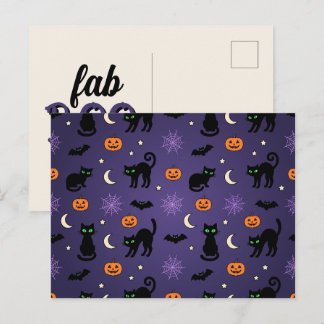 Postal Festiva Fab-BOO-loso Gato Negro y Calabaza de Halloween