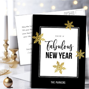 Postal Festiva Fabuloso Año Nuevo Elegante Script Copos de nieve