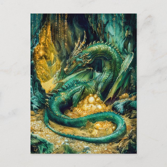 Postal Festiva Fafnir guardando el tesoro de los Nibelungos (Anverso)
