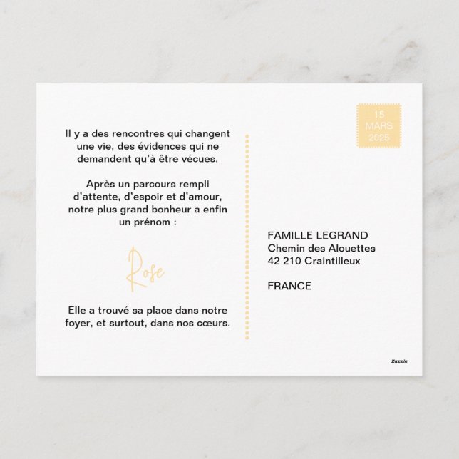 Postal Festiva Faire-Part d'adoption "Rose" (Reverso)