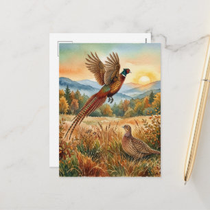 Postal Festiva Faisán Forever . Arte de acuarela