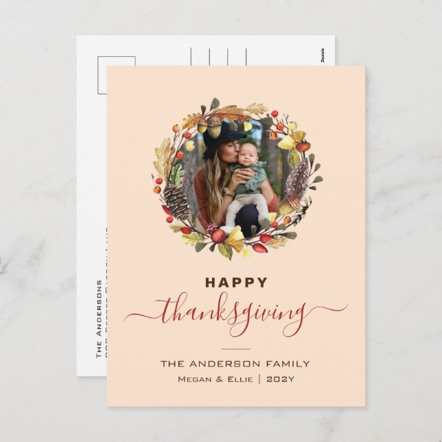 Postal Festiva Fall Wreath Moderno Thanksending Photo (Anverso / Reverso)