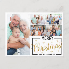 Postal Festiva Familia 7 Collage de fotos Oro Blanco Feliz Navida