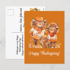 Postal Festiva Familia de Búfalos Felices Acción de Gracias
