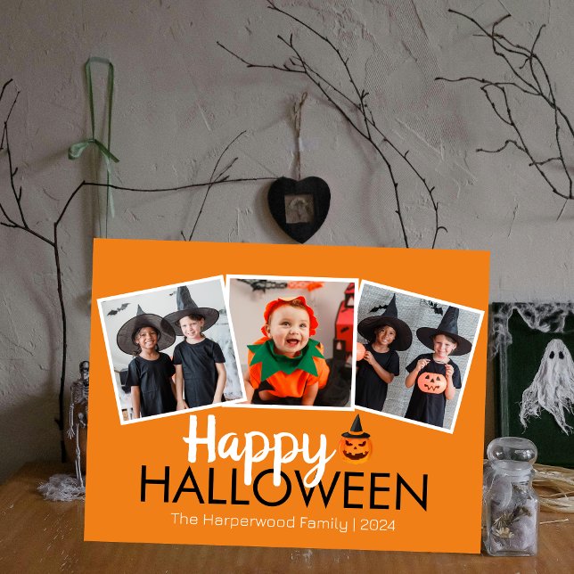 Postal Festiva familia de calabaza jack-o-lantern Halloween 3 Fot (Subido por el creador)