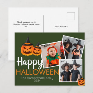 Postal Festiva familia de calabaza jack-o-lantern Halloween 3 Fot