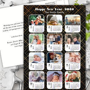 Postal Festiva Familia de calendarios 2026 12 Foto Oro negro mode