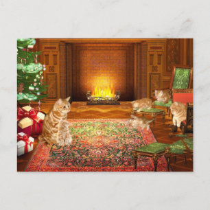 Postal Festiva familia de Navidades de gatos naranja tabby