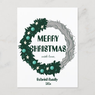 Postal Festiva familia de navidades verdes simples y elegantes