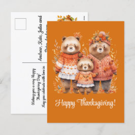 Postal Festiva Familia de Osos Felices Acción de Gracias