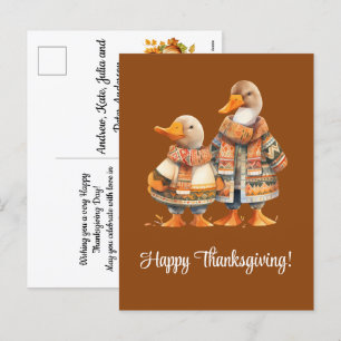 Postal Festiva Familia de Patos Felices Acción de Gracias