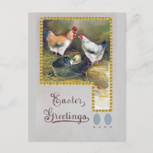 Postal Festiva Familia de Pollos de Pascua (Anverso)