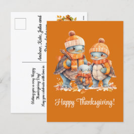 Postal Festiva Familia de Tortugas Felices Acción de Gracias