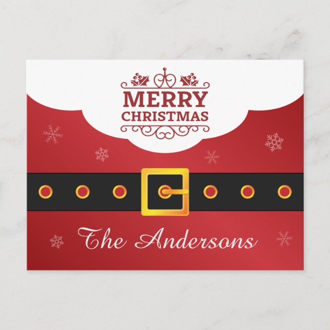 Postal Festiva Familia de vacaciones saludo a Santa Belt Feliz Na (Anverso)