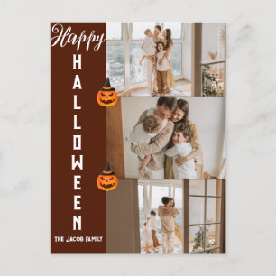 Postal Festiva Familia Halloween moderna y espeluznante de tres C