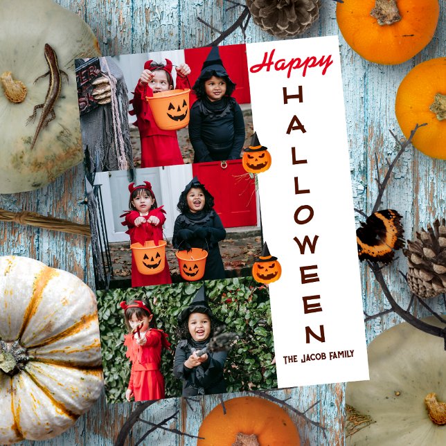 Postal Festiva Familia Halloween moderna y espeluznante de tres C (Subido por el creador)
