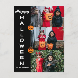 Postal Festiva Familia Halloween moderna y espeluznante de tres C