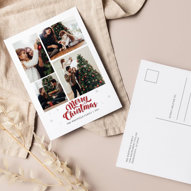 Postal Festiva Familia Merry Christmas Multi Photo (Merry Christmas Family Photo Collage Greetings Postcard)