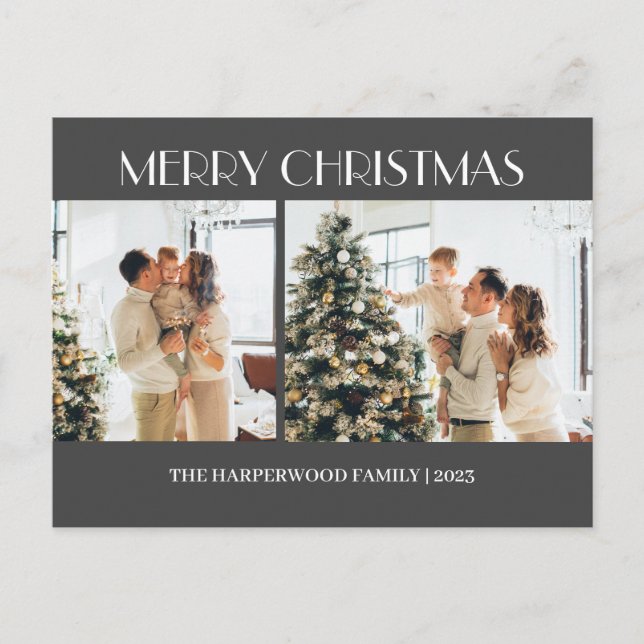 Postal Festiva Familia simple de Navidades modernos Dos fotos (Anverso)