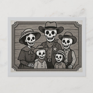 Postal Festiva Familia Skeleton En Retrato Occidental
