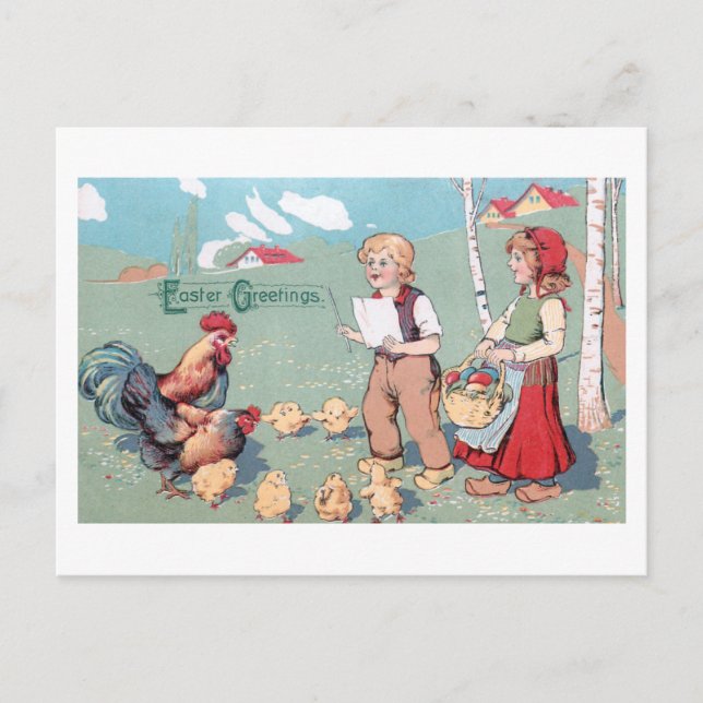 Postal Festiva Familia Vintage Easter Poultry (Anverso)