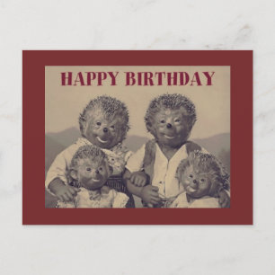 Postal Festiva Familia Vintage Happy Birday Hedgehog
