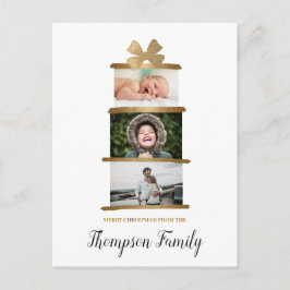 Postal Festiva Family Name Photos Gift Bow Gold Christmas