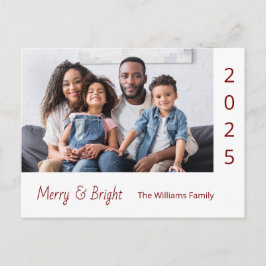 Postal Festiva Family Photo Merry and Bright Modern Christmas Red