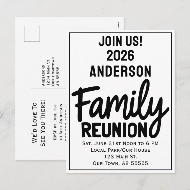Postal Festiva Family Reunion Join Us Bold Script Modern Postcard (Anverso / Reverso)