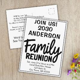 Postal Festiva Family Reunion Join Us Bold Script Modern Postcard