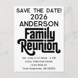 Postal Festiva Family Reunion Modern Black White Save The Date