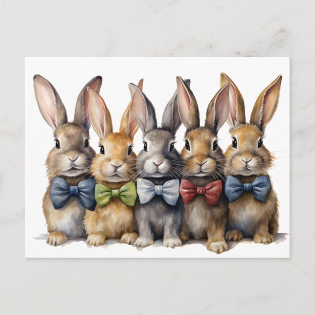 Postal Festiva Fancy Bunny Bow Tie Watercolor (Anverso)