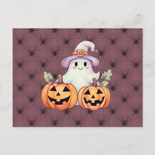 Postal Festiva Fantasma brujas Gorra Calabazas Halloween (Anverso)