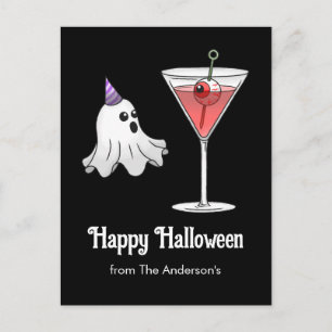 Postal Festiva Fantasma de Halloween bastante y cóctel espeluznan