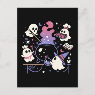 Postal Festiva Fantasma Fantasma Halloween Bruja Cauldron