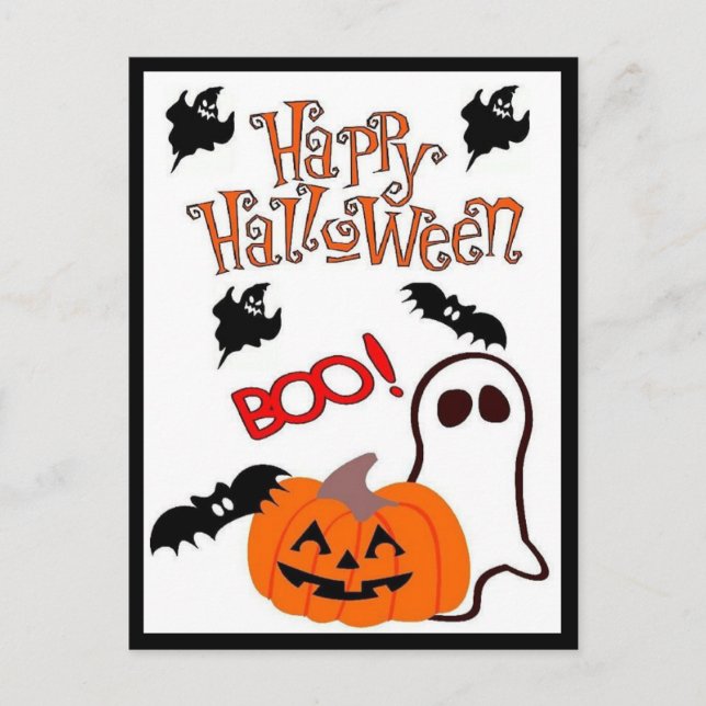 Postal Festiva Fantasma feliz de Halloween (Anverso)