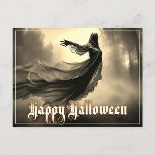 Postal Festiva Fantasma Femenina Negra en Infierno - Halloween