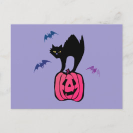 Postal Festiva Fantasma Gato Halloween Calabaza Pop Art