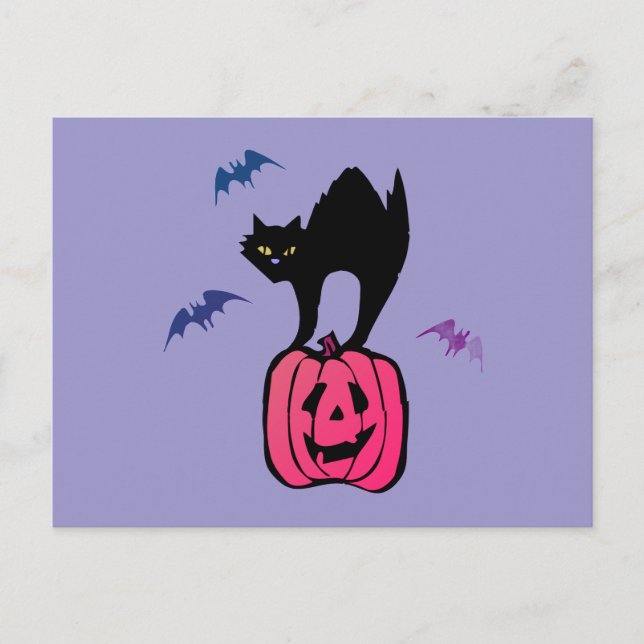 Postal Festiva Fantasma Gato Halloween Calabaza Pop Art (Anverso)