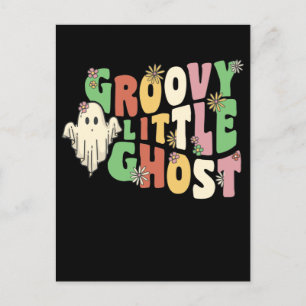 Postal Festiva Fantasma Pequeño Groovy Con Flores Vintage Hallowe