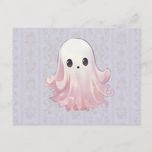 Postal Festiva Fantasma Súper Lindo Azul y Dorado de Halloween