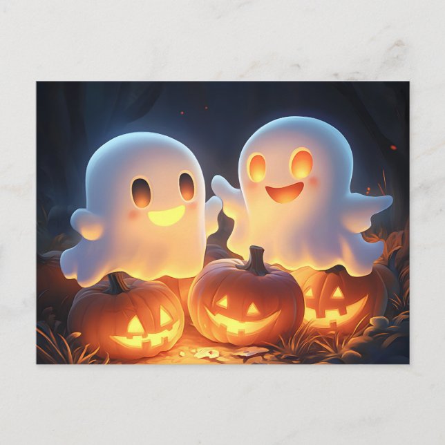 Postal Festiva Fantasmas brillantes de Personalizado de Halloween (Anverso)
