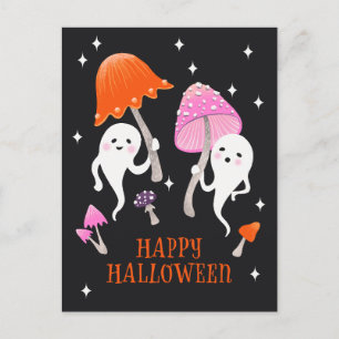 Postal Festiva Fantasmas dulces con hongos Feliz Halloween