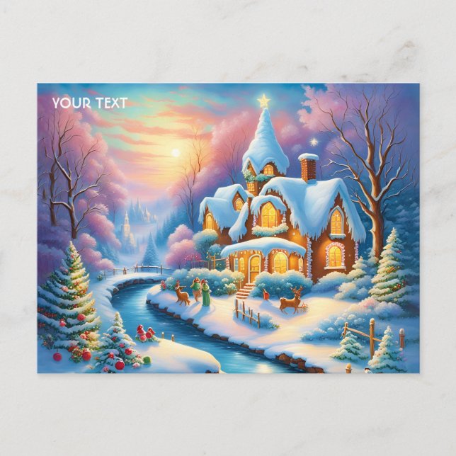 Postal Festiva Fantasy Cute Vivid Navidades Fairytale Village (Anverso)