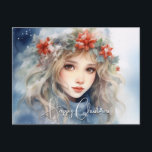 Postal Festiva Fantasy Winter Fairy Navidades<br><div class="desc">Hermosa hada de invierno de fantasía con puntias en el pelo</div>