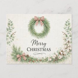 Postal Festiva Farmhouse Cotton Wreath Merry Christmas